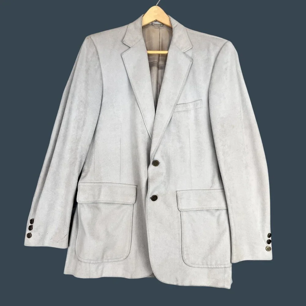 VTG Regency Park Mens 45 Blazer Gray Suede Jacket Sports Coat Patch Pockets 90s